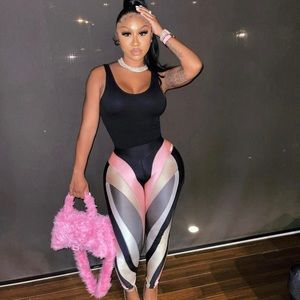 Mugler Spiral Legging - Black/Pink - FR38 - BNWT